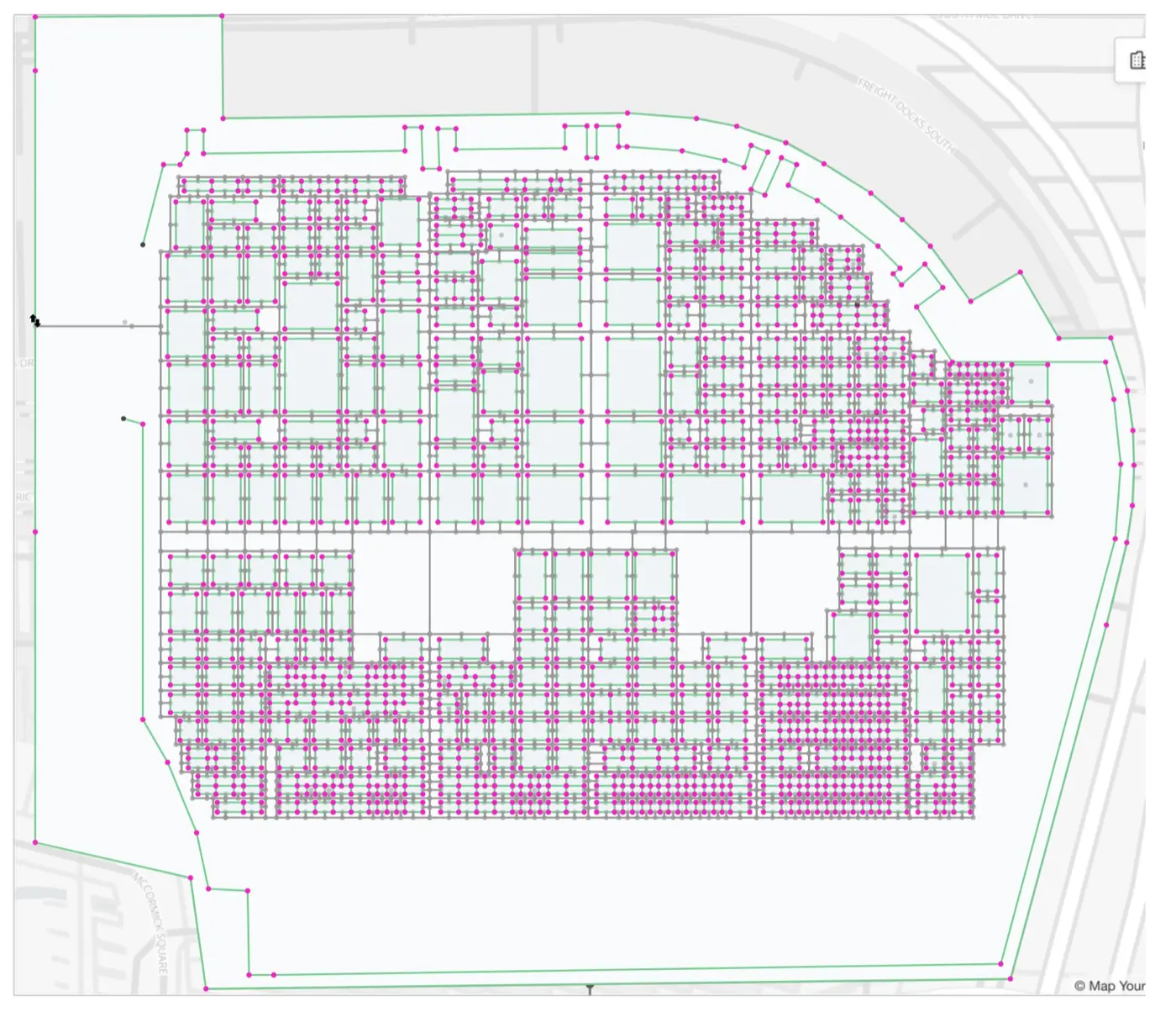A detailed event floor plan prepared in the Mapboot editor