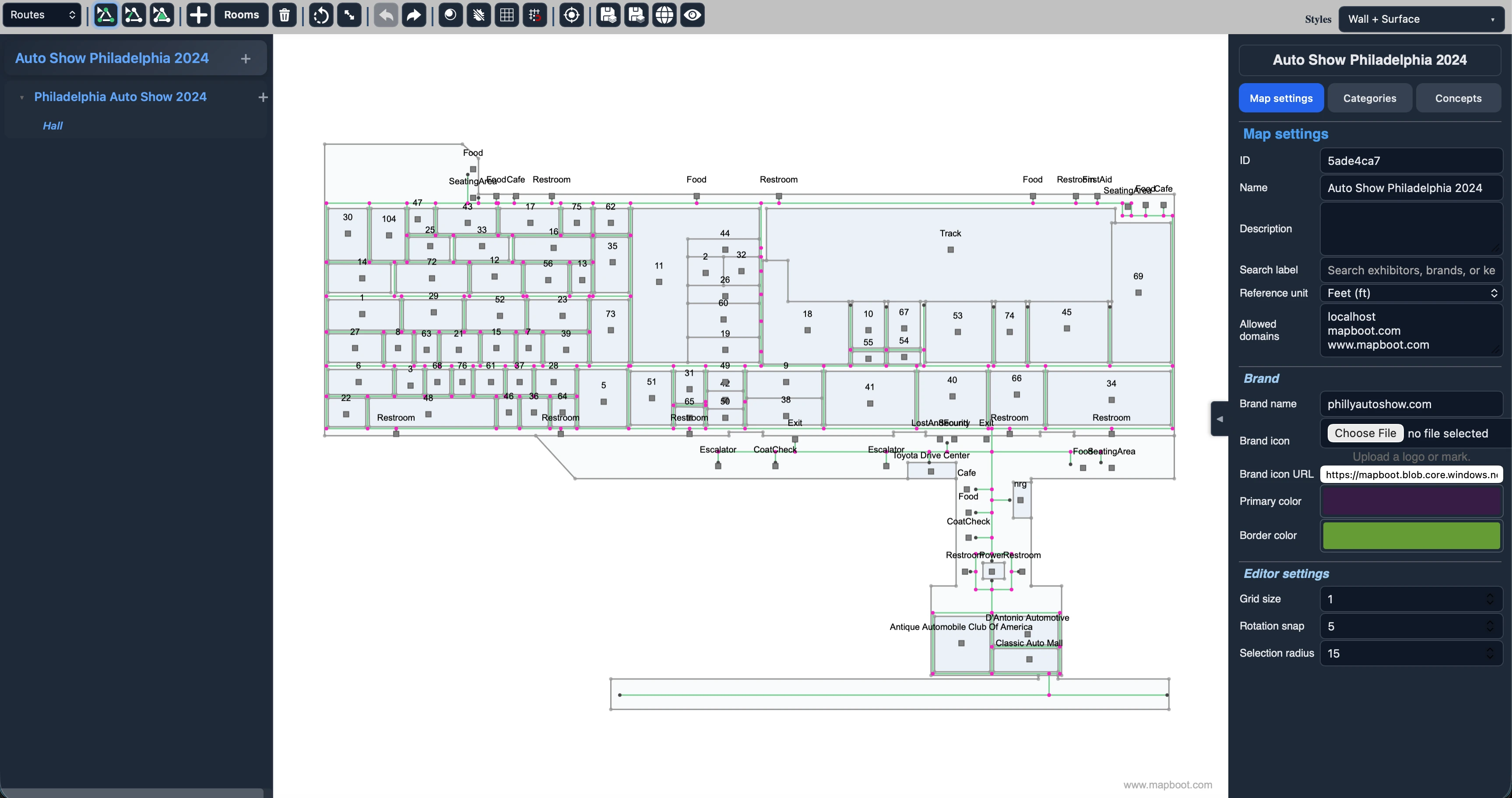 Mapboot editor used by organizers to design an event map